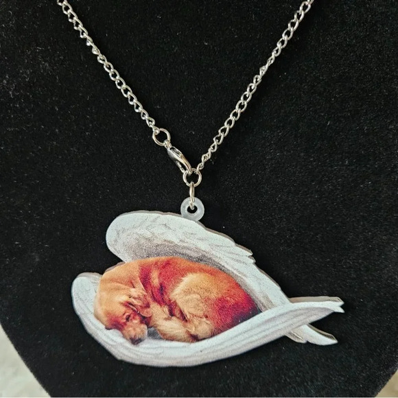 Golden Retriever Angel Wing Chain and Pendant - 2D Acrylic Charm Memorial - Picture 2 of 4
